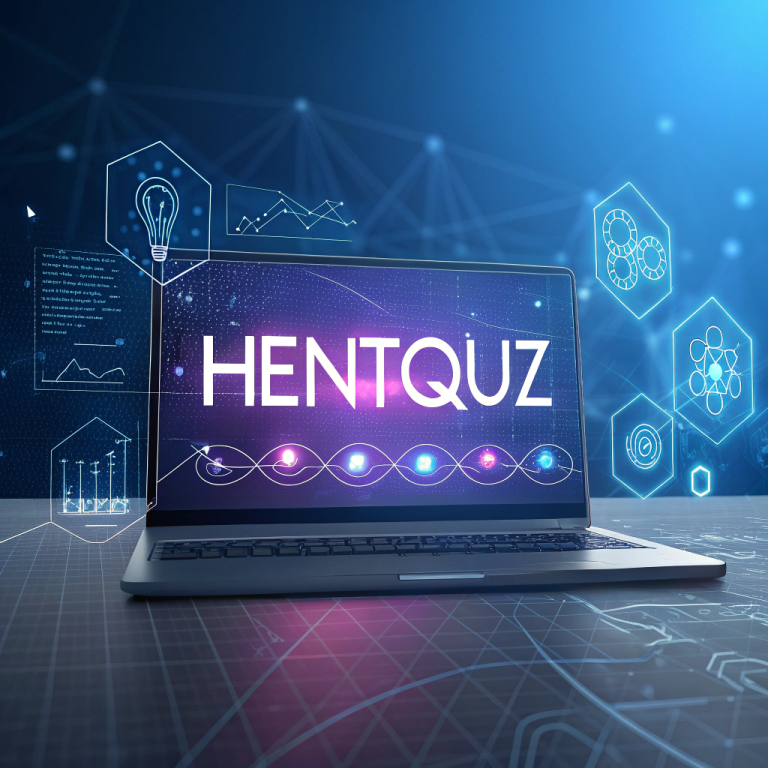 Hentquz represented as a futuristic digital concept, symbolizing innovation, technology, and online connectivity.